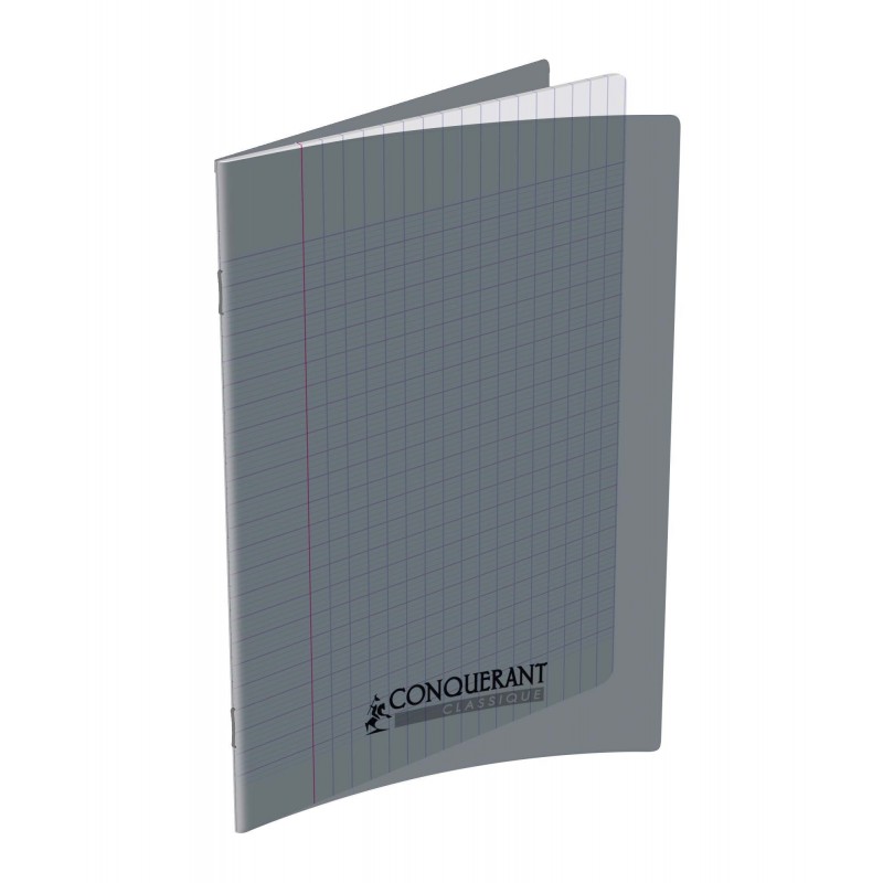 OXFORD Cahier Conquérant Classique 96 pages Grands Carreaux 17x22 90g Couverture polypro gris