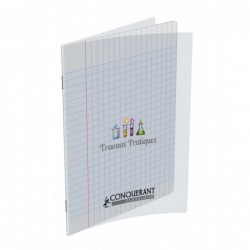 CONQUERANT9 Cahier Travaux Pratique piqûre 17x22 32p Grand Carreaux+32p unies Couverture Polypro incolore