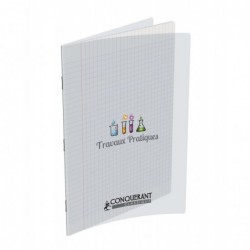 CONQUERANT9 Cahier Travaux Pratique piqûre 24x32 48p Grand Carreaux+48p unies Couverture Polypro incolore