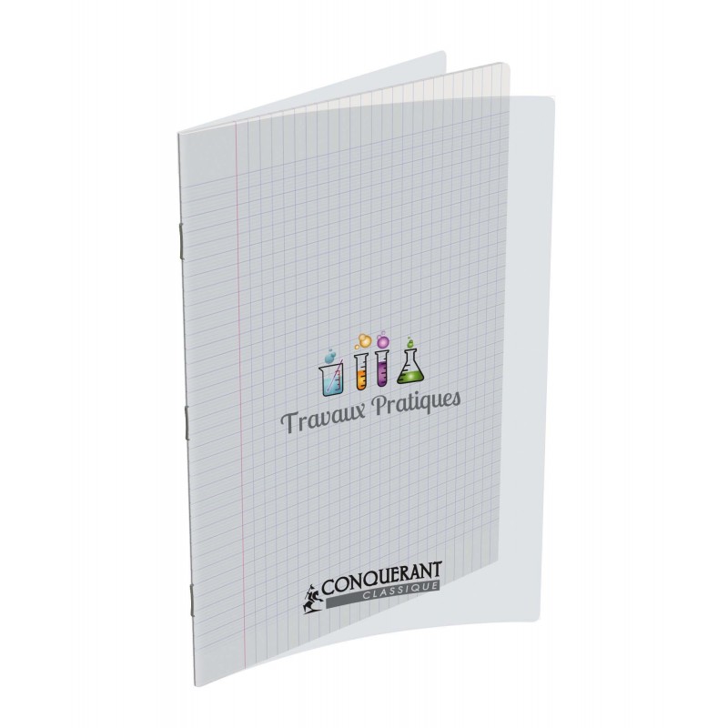 CONQUERANT9 Cahier Travaux Pratique piqûre 24x32 48p Grand Carreaux+48p unies Couverture Polypro incolore