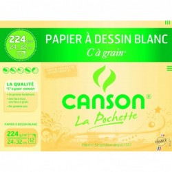 CANSON Pochette de 12 feuilles de papier dessin C A GRAIN 224g 24x32cm