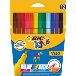 BIC Pochette de 12 feutres à dessin pointes FINES encre lavable CONTE