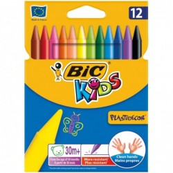 BIC Pochette de 12 craies plastiques de coloriage diamètre 8mm