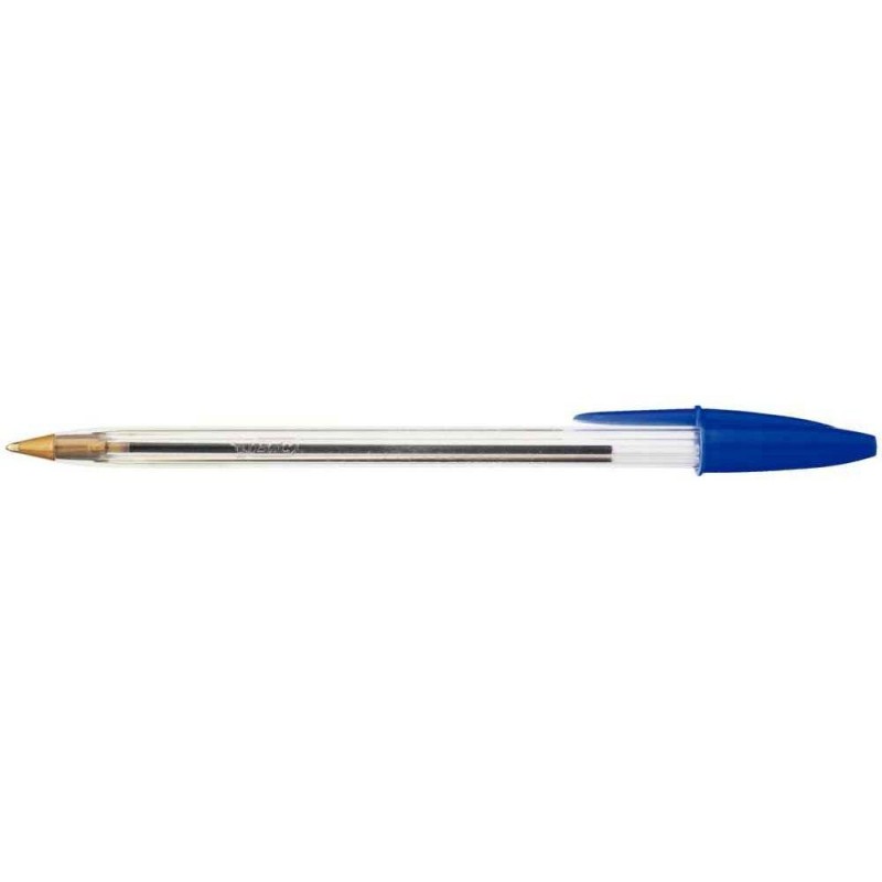 BIC Stylo à bille pointe moyenne encre bleue corps plastique transparent à capuchon CRISTAL