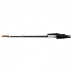 BIC Stylo à bille pointe moyenne encre noire corps plastique transparent à capuchon CRISTAL
