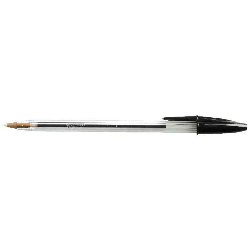 BIC Stylo à bille pointe moyenne encre noire corps plastique transparent à capuchon CRISTAL