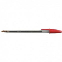 BIC Stylo à bille pointe moyenne encre rouge corps plastique transparent à capuchon CRISTAL