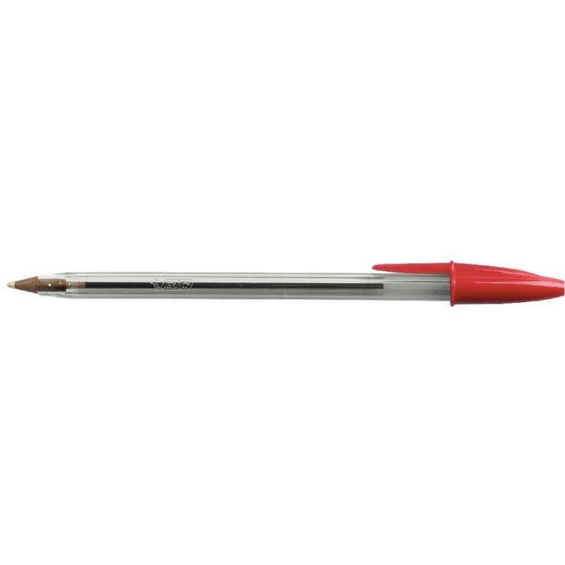 BIC Stylo à bille pointe moyenne encre rouge corps plastique transparent à capuchon CRISTAL