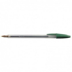 BIC Stylo à bille pointe moyenne encre verte corps plastique transparent à capuchon CRISTAL