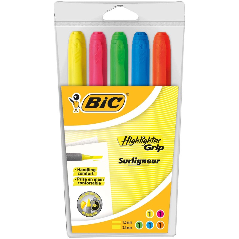 BIC Pochette de 5 surligneurs assortis Brirteliner Grip