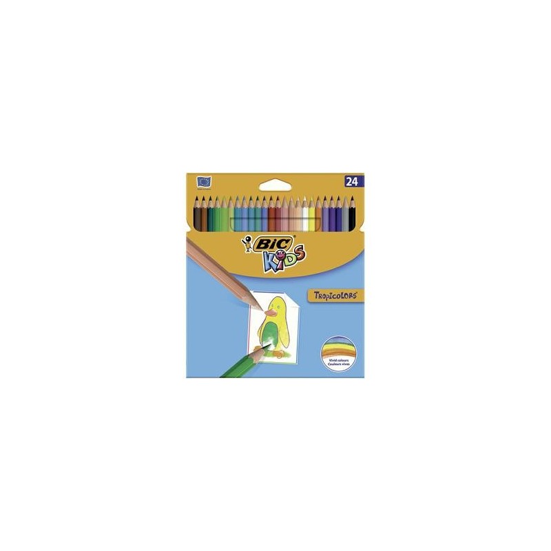 BIC Etui 24 crayons de couleur TROPICOLOR2 (version sans bois). Coloris assortis