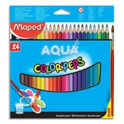 MAPED Boîte de 24 crayons de couleur aquarellables COLOR'PEPS + 1 pinceau