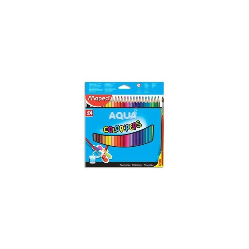 MAPED Boîte de 24 crayons de couleur aquarellables COLOR'PEPS + 1 pinceau